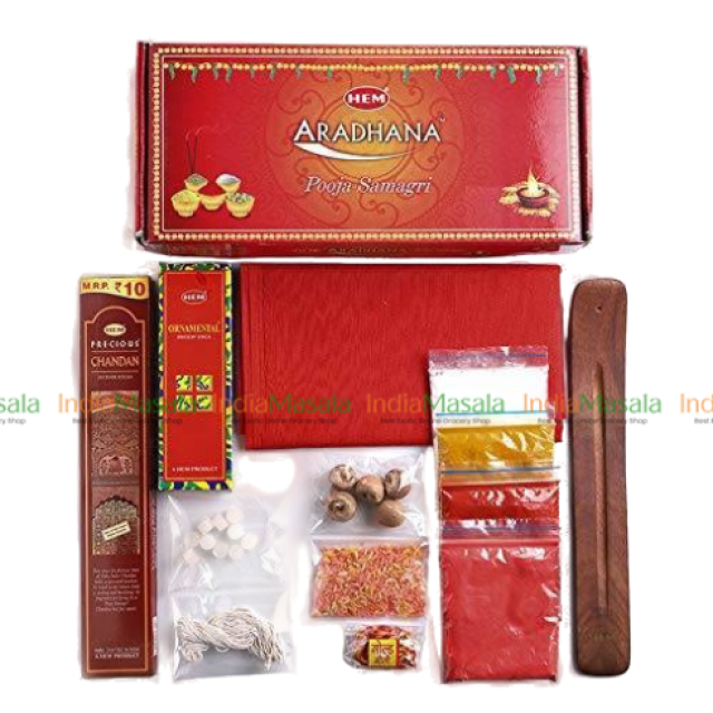 HEM ARADHNA POOJA SAMAGRI PACK CONTAIN 14 ESSENTIALS-1PC