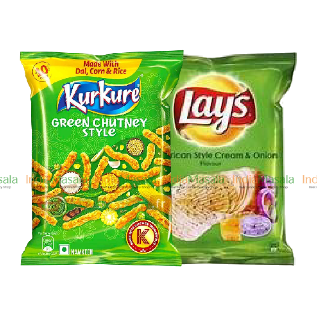COMBO PACK  KURKURE GREEN CHILLI CHUTNEY - 75g + LAYS AMERICAN STYLE CREAM AND ONION - 50g
