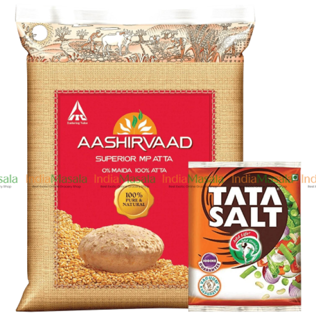COMBO PACK  ITC AASHIRVAAD ATTA-5kg + TATA SALT - 1Kg (FREE)