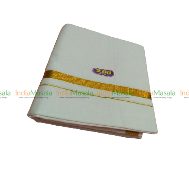 LOTUS ETHNIC MENS COTTON GOLD ZARI SINGLE DOTHI (2,00Mts)